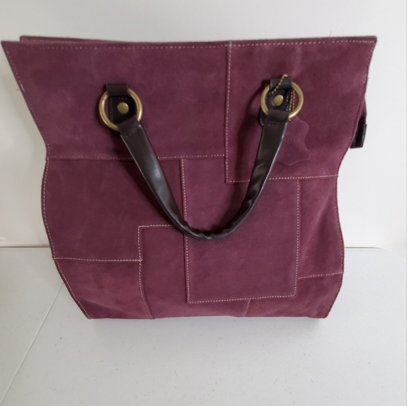 Valerie Stevens Purple Suede Tote Bag Patchwork Double Strap Leather Purse Retro - Picture 3 of 13